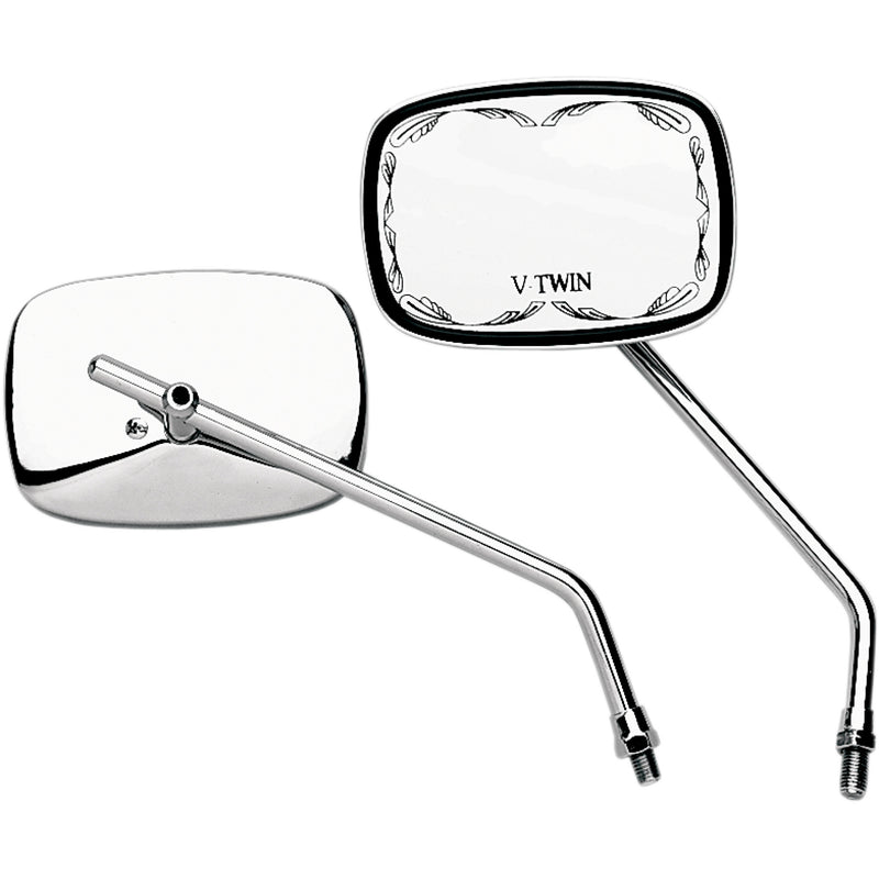 EMGO 2021750 20-21750 Die-Cast Scrolled Mirror Mirror - Die-Cast - V-Twin Scrolled - Side View - Rectangle - M10 x 1.25 - Chrome - Left