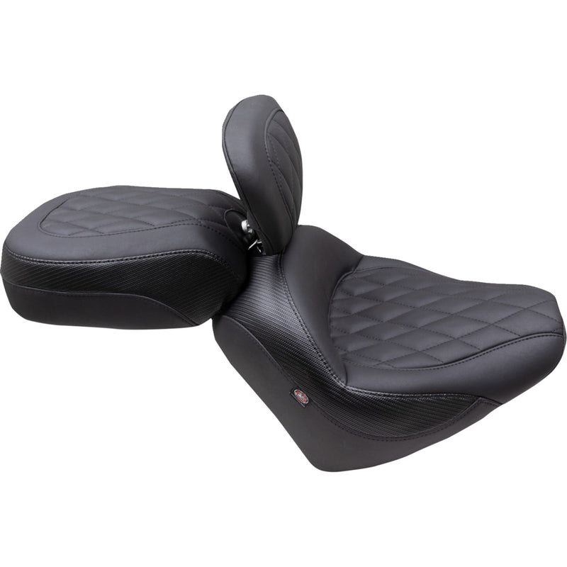 Mustang Standard Touring Solo Seat With Driver Backrest Black Diamond Stitch - 89740 For Indian 2022-2023