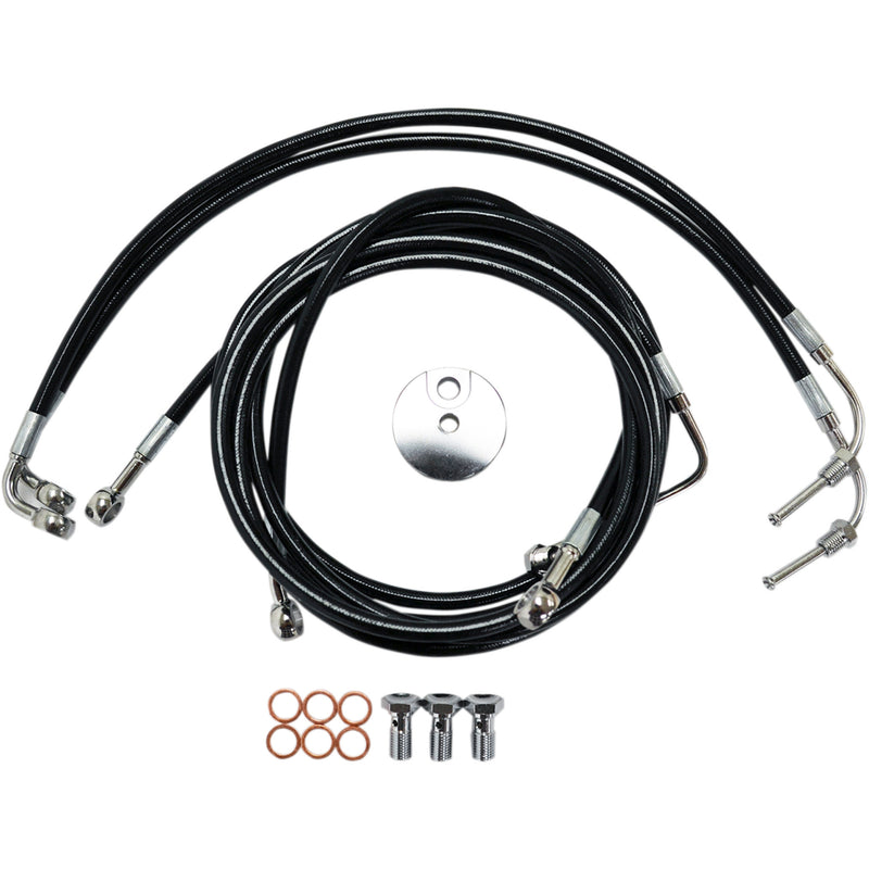 LA Choppers Black Braided Brake Line Kit 12" 14" Ape Hanger Handlebars Black - LA-8051B13B For Harley Touring 2008-2013