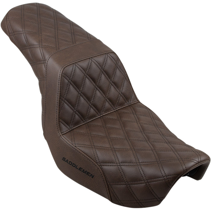 SADDLEMEN 0803-0589 806-04-175BR Step-Up Seat — Full Lattice Stitch - Brown - Dyna