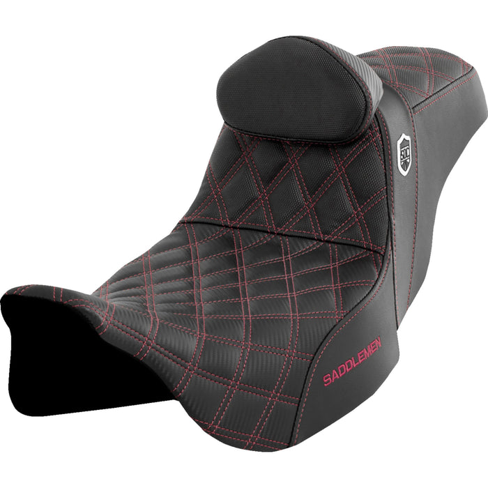 SADDLEMEN 0801-1668 SC80807WINRT Pro Series SDC Performance Grip Seat with Backrest - Wine Berry Stitch - FLH/FLT '08-'23