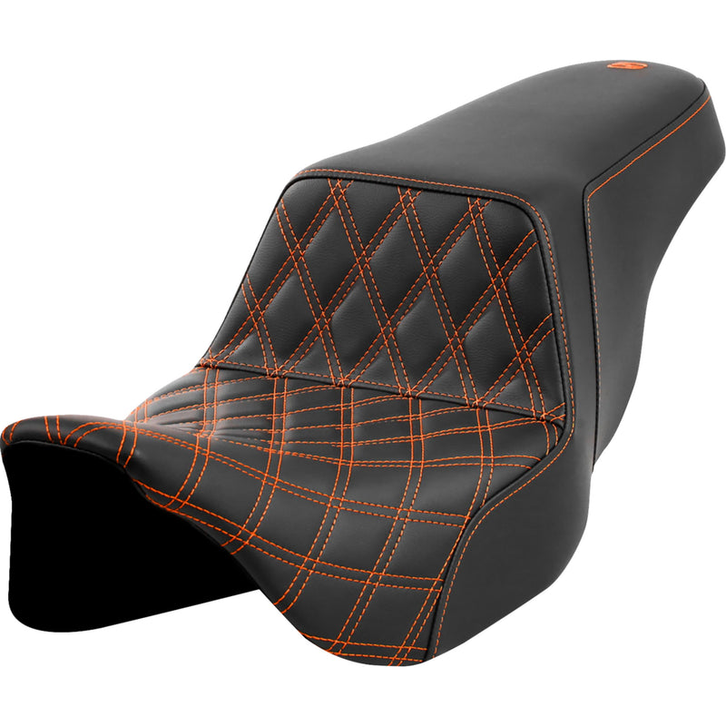 Saddlemen Lattice Stitch Step-Up Seat Front Orange Stitch - 808-07B-17203 For Harley Touring 2008-2024