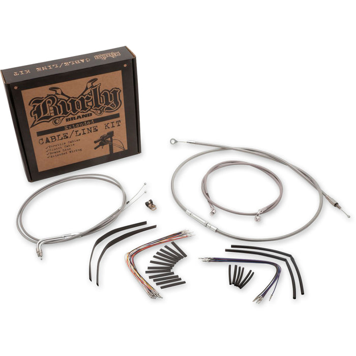 BURLY BRAND 0610-0710 B30-1049 Complete Stainless Braided Handlebar Cable/Brake Line Kit - 14" Ape Hanger Handlebars
