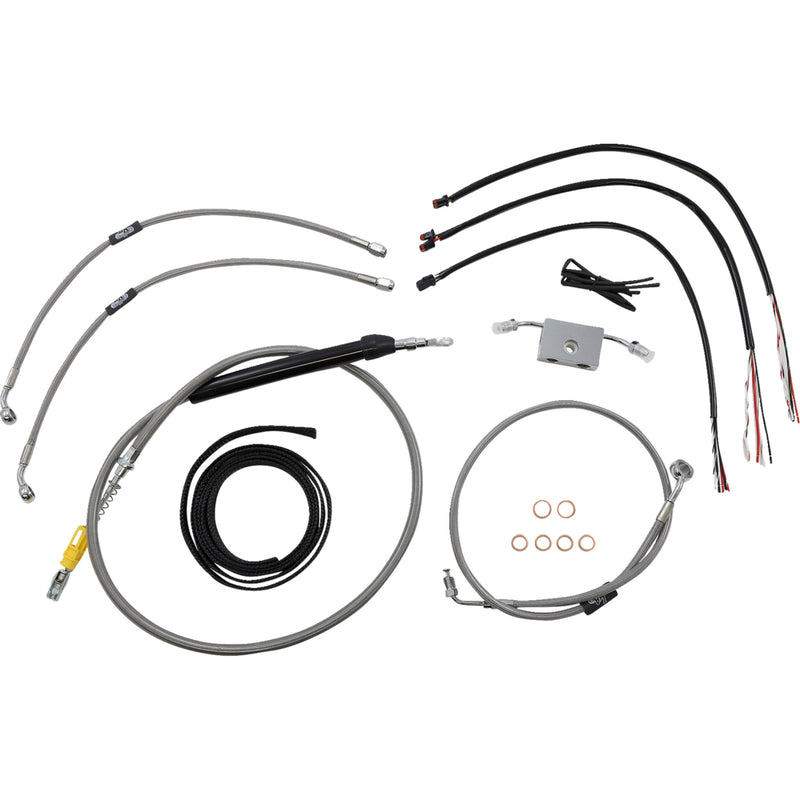 LA Choppers Complete Stainless Braided Handlebar Cable Brake Line Kit — Cable Kit 15"-17" Handlebars - LA-8157KT2-16 For Harley Softail 2018-2024