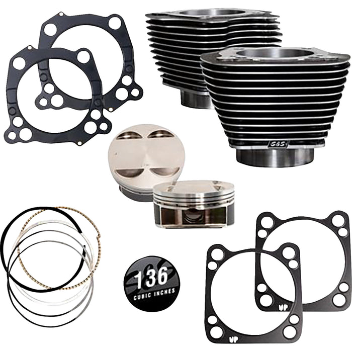 S&S CYCLE 0931-1168 910-0850 136" Big Bore Cylinder Kit - 136 " Big Bore Cylinder Kit -Black Granite/ Highlighted Fins - M8