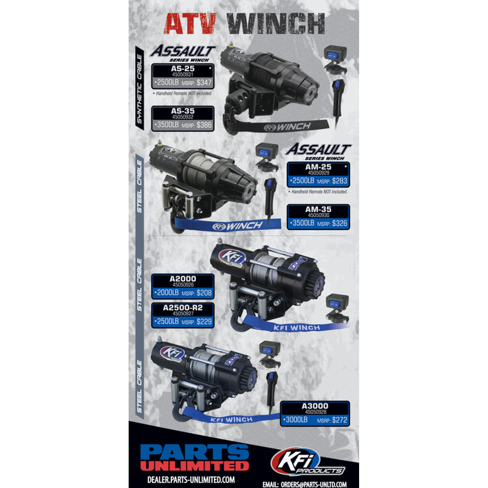 KFI PRODUCTS 4505-0927 A2500-R2 ATV Winch a2500-r2  - 2500 lb - steel cable