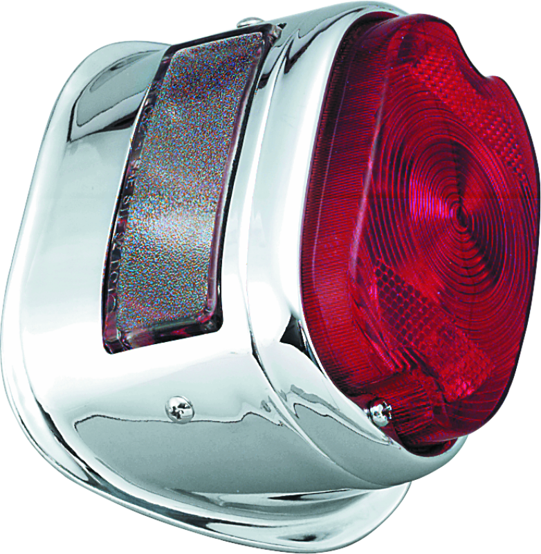 Bikers Choice 492757 56-72 Big Twin & XL Chrome Taillight W/red Lens & Top License Light Repl H-D 68010-64B - Photo - Primary