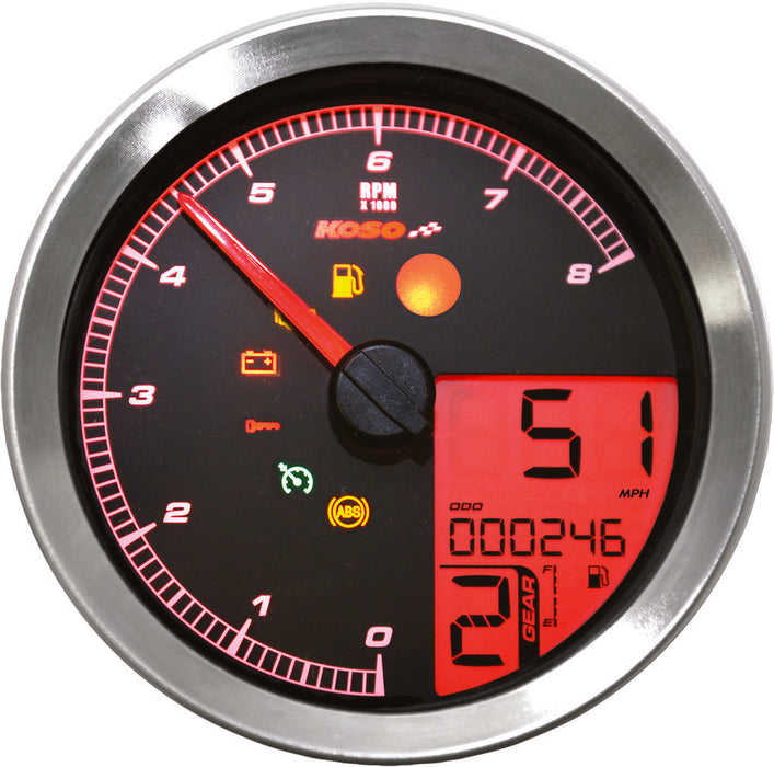 Koso North America 27-5797S BA051201 SPEEDO / TACH SIL BEZEL LCD COLOR CHANGE DISPLAY