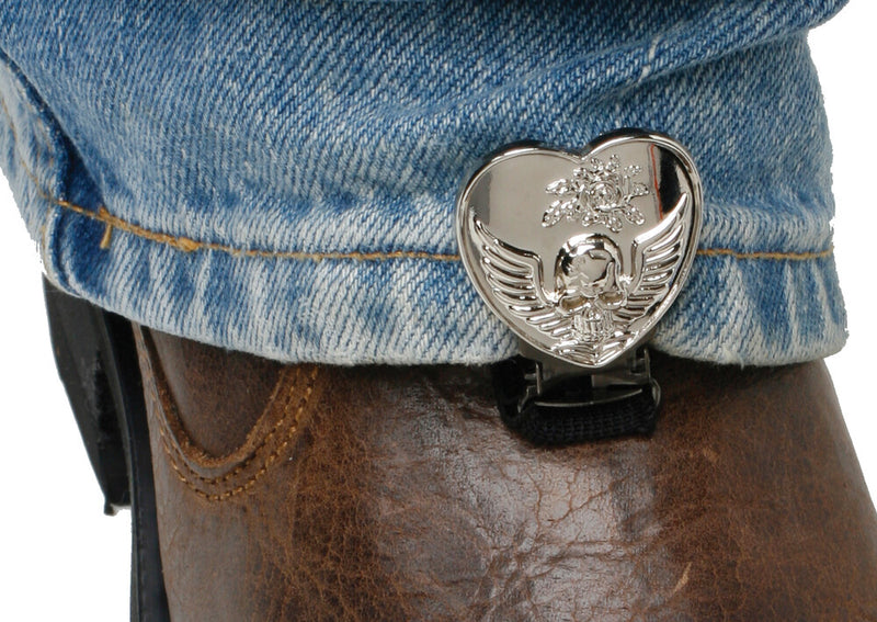 Ryder Clips 26-7073 HSSC-FC CLIPS FOR STIRRUP/STRAP BOOTS HEART/SKULL CHROME