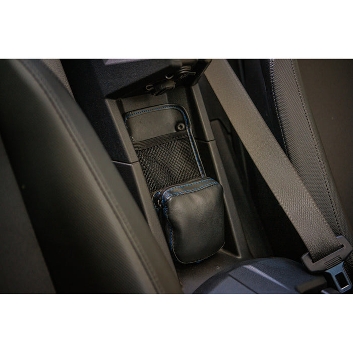 SHOW CHROME 3550-0397 H44-3BLUE Kaliber Rear Console Organizer Center Console Kaliber Organizer - Black with Blue Stitching