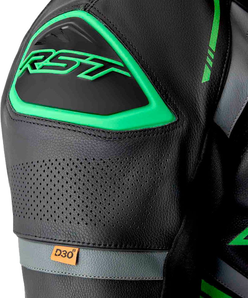 Rst 556-3604340 103604F.GRN-40 S1 D3O SUIT BLK/GRY/FLO GRN LEATHER SM