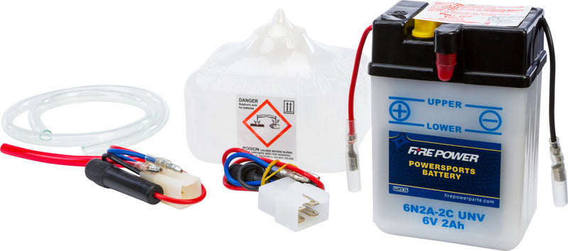 Fire Power Battery W Acid 6N2A-2C UNV 6V - 6N2A-2C/UNV Honda Trail / SL70K Motorsport / Express 1970-1973