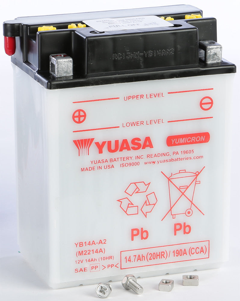 Yuasa Battery YB14A-A2 Conventional - YUAM2214AIND Yamaha ATV/UTV Models 1999-2009