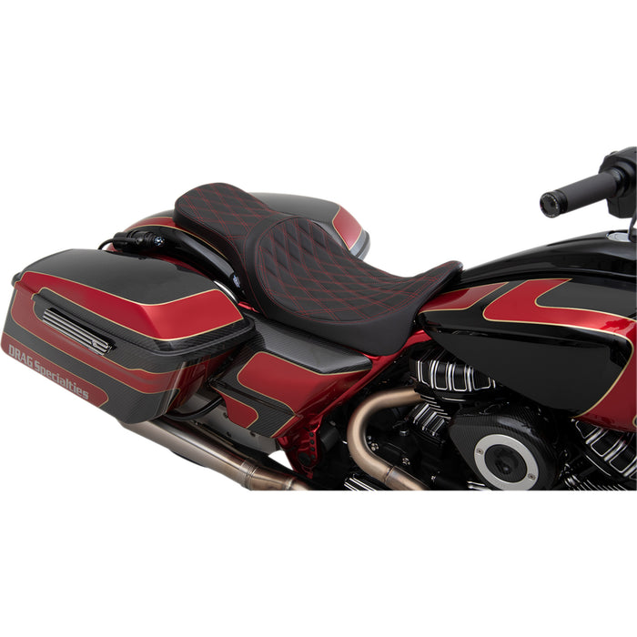 DRAG SPECIALTIES 0801-1272 Predator 2-Up Seat - Double Diamond - Red Stitching - FL '08-'22