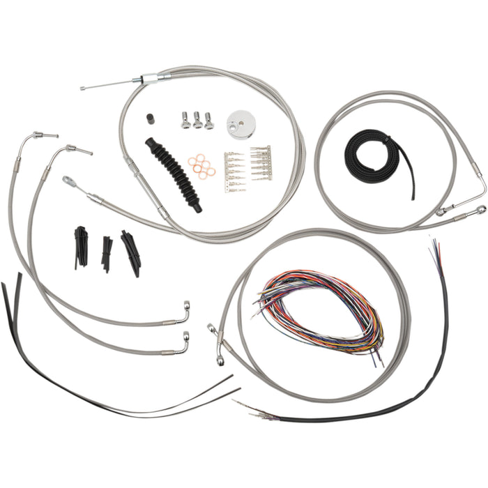 LA CHOPPERS 0610-1238 LA-8051KT2-13 Complete Stainless Braided Handlebar Cable/Brake Line Kit — Cable Kit - 12" - 14" Handlebars - Stainless