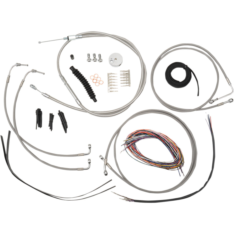 LA Choppers Complete Stainless Braided Handlebar Cable Brake Line Kit — Cable Kit 12"-14" Handlebars - LA-8050KT2-13 For Harley Road Glide 2008-2013