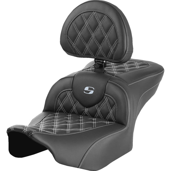 SADDLEMEN 0801-1723 823-07-182B5 Roadsofa™ Lattice Stitch Seat - with Backrest - Lattice Stitch - Silver Stitch - FLTR/FLHX 23-24