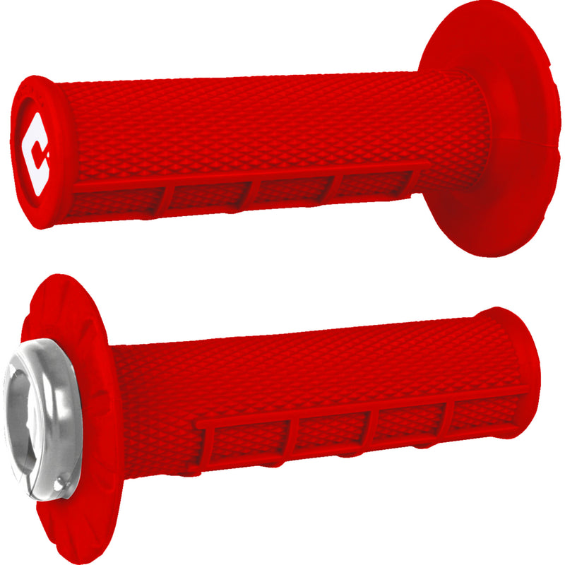 ODI 0630-3287 J33HWR-S Half Waffle v2.1 Lock-On Grips atv/mx - bright red/silver