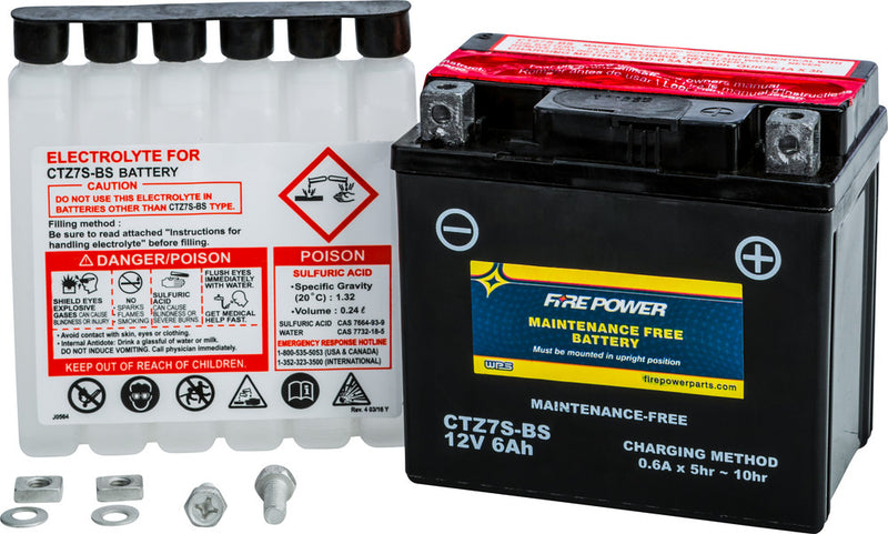Fire Power Battery Maintenance Free - CTZ7S-BS For Kawasaki 450 / Ninja 2008-2015 | KTM EXC 530 / XC 530 2008-2012 | Suzuki 250 / 450Z 2001-2007
