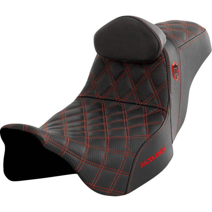 SADDLEMEN 0801-1665 SC80807REDRT Pro Series SDC Performance Grip Seat with Backrest - Red Stitch - FLH/FLT '08-'23