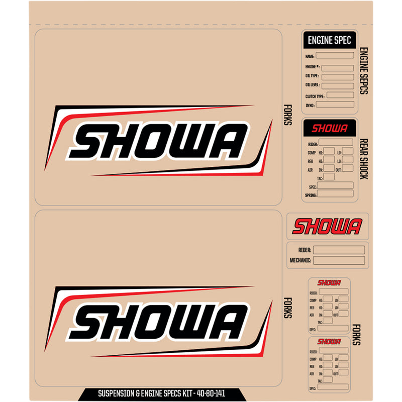 D'COR VISUALS 4320-2445 40-80-141 Suspension and Specs Graphic Kit Showa Decal Kit - Black
