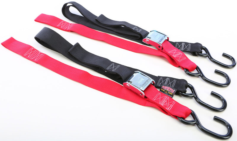 Powertye TIE-Down CAM S-Hook Soft-TYE 1.5"X6' Black RED Pair - 29621