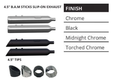 Tab Performance 4.5 Inch Black B.A.M Stick Slip-On Mufflers For Harley Davidson Trike Models 2.5 Inch - 121-2293-N-2.5 For Harley Touring 1995-2025