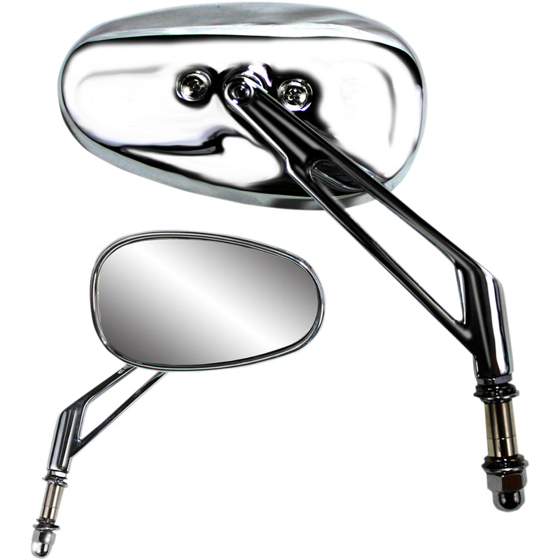 Parts Unlimited Billet Chrome Mirror Side View Teardrop Short Chrome