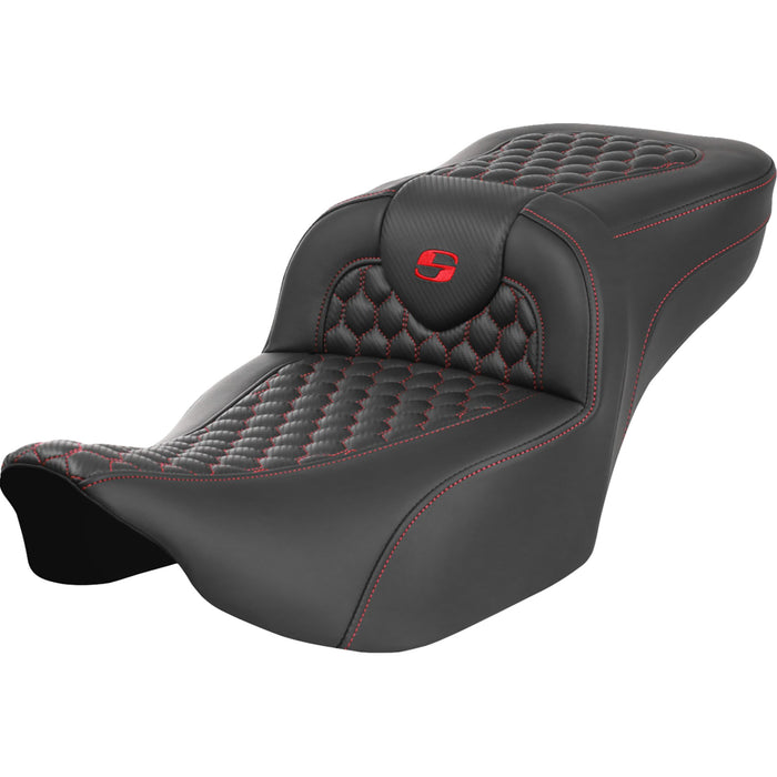 SADDLEMEN 0801-1759 823-07-19004 Roadsofa™ Extended Reach Seat - without Backrest - Honeycomb - Red Stitch - FLTR/FLHX 23-24