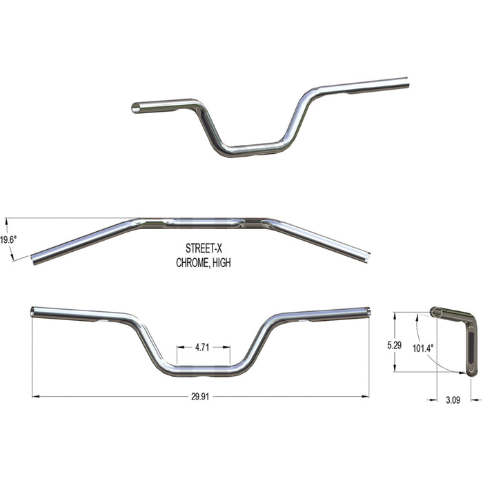 KHROME WERKS 0601-5657 300900 Street-X Handlebars - High Bend - Chrome