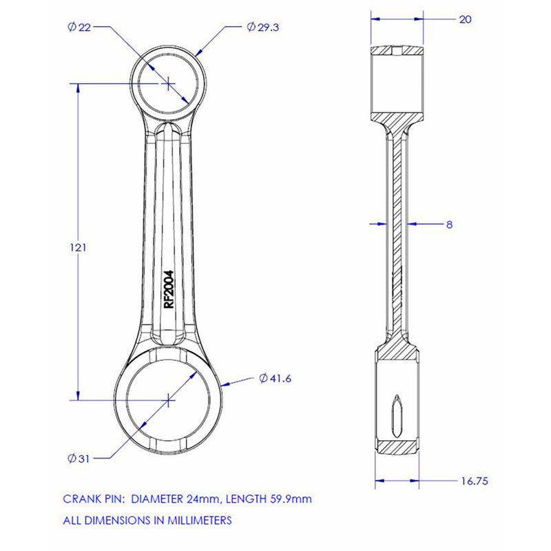 Vintco Connecting Rod Kit - KR2034 Honda ATV/UTV Models 1974-1984