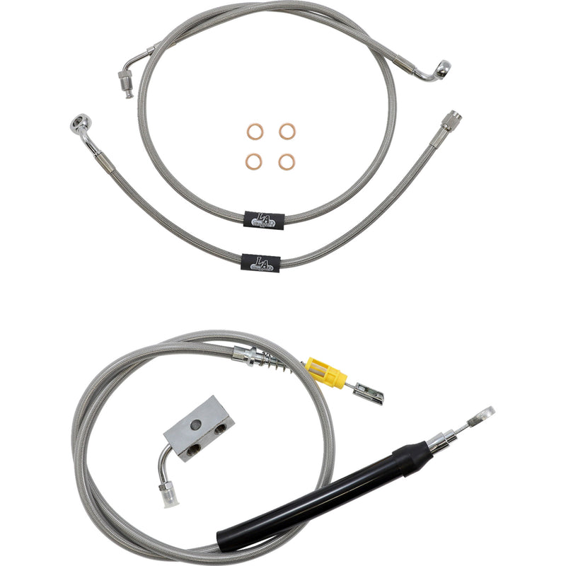 LA Choppers Standard Stainless Braided Handlebar Cable Brake Line Kit 18"-20" Ape Hangers - LA-8155KT-19 For Harley Softail 2018-2022