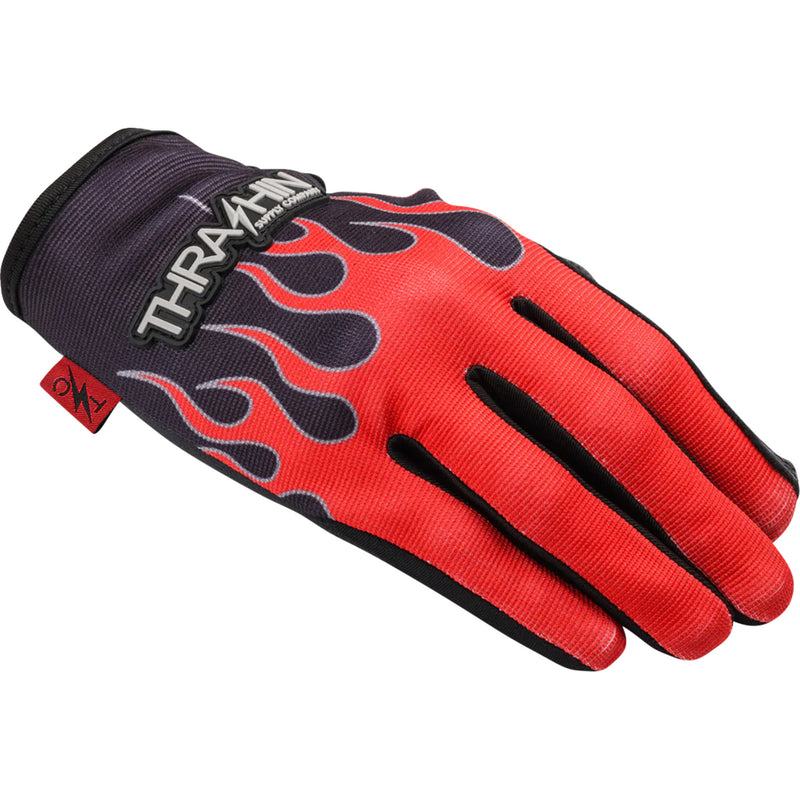 THRASHIN SUPPLY CO. Stealth Leather Palm Flame Gloves Red