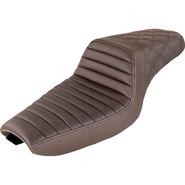 SADDLEMEN 0804-0754 807-03-176BR Step-Up Seat — Rear Lattice Stitch/Front Tuck-n-Roll - Front Tuck-n-Roll/Rear Lattice Stitch - Brown