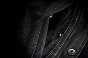 Concealed pocket on Front angle of black Iron Sights Club Collar Denim Vest