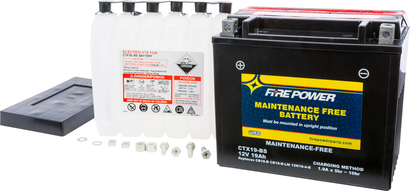 Fire Power Battery Maintenance Free - CTX19-BS For Harley 1974-1996 | Ducati Paso 906 1990