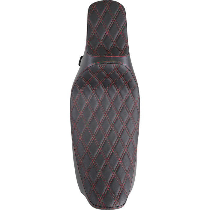 DRAG SPECIALTIES 0801-1371 Extended Reach Predator III Seat - Double Diamond - Black w/ Red Stitching - FL '99-'07