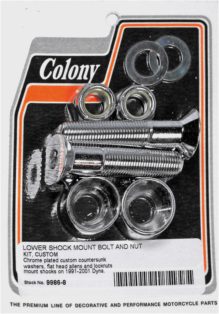 Colony Machine Lower Shock Mount Bolt & NUT Kit - 9986-8 For Harley Dyna / Low / Sport / Super 1991-2003