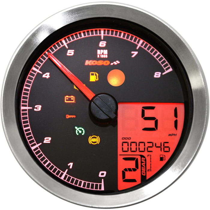 KOSO NORTH AMERICA 2211-0171 BA051221 HD-04 Speedometer/Tachometer Multi-Function Speedometer/Tachometer - HD-04 - Chrome