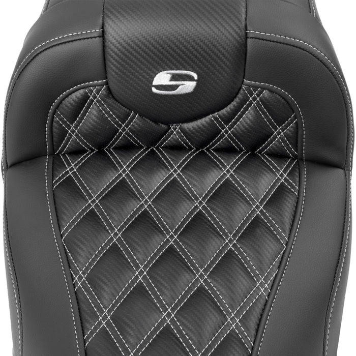 SADDLEMEN 0801-1784 823-07-20605 Roadsofa™ Lattice Stitch Seat without Backrest - Carbon Fiber - Lattice Stitch - Silver Stitch - FLTR/FLHX 23-24
