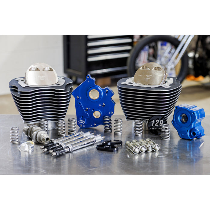 S&S CYCLE 0904-0100 310-1223 129" Power Package Engine Performance Kit - Chain Drive - Oil Cooled - Highlighted Fins - M8