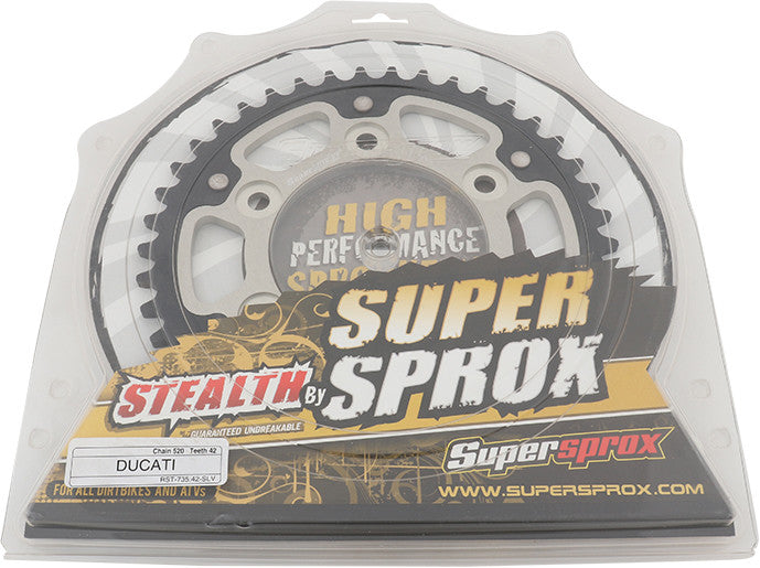 Supersprox Rear Stealth Sprocket Aluminum Steel 42T-520 SLV DUC - RST-735-42-SLV Ducati Motorcycles 1991-2014