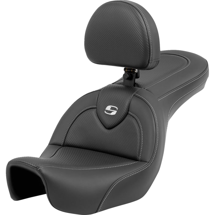 SADDLEMEN 0803-0708 806-04-185BR Roadsofa™ Carbon Fiber Seat with Backrest - FXD '06-'17