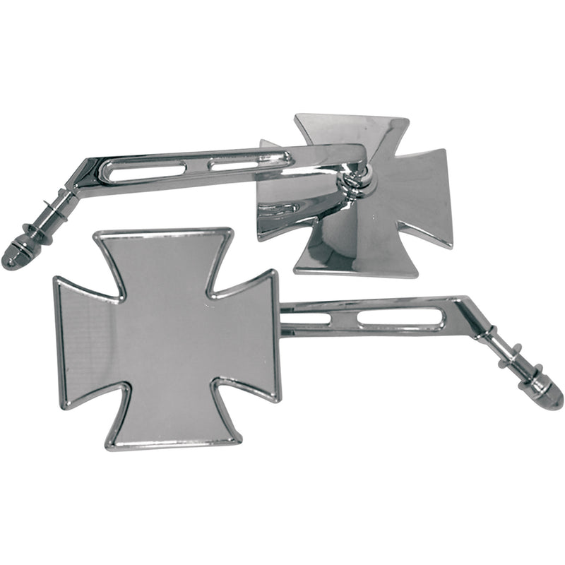Emgo Die-Cast Chrome Custom Mirror — Split Side View Maltese Cross Split Stem Right Bolt-On Each - 20-34861A
