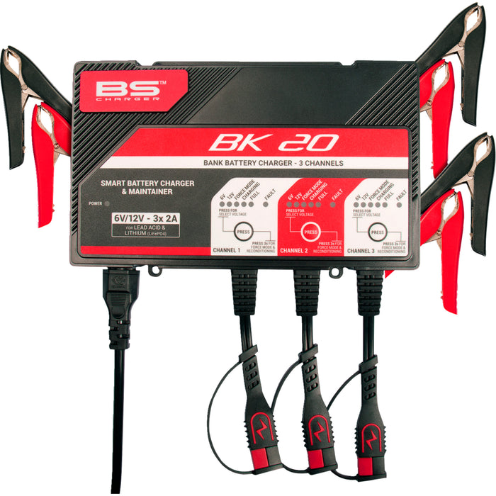 BS BATTERY 3807-0654 700554 Smart Bank Battery Charger and Maintainer with Reconditioning Function Charger - BK20 - 12V - 3 x 2A