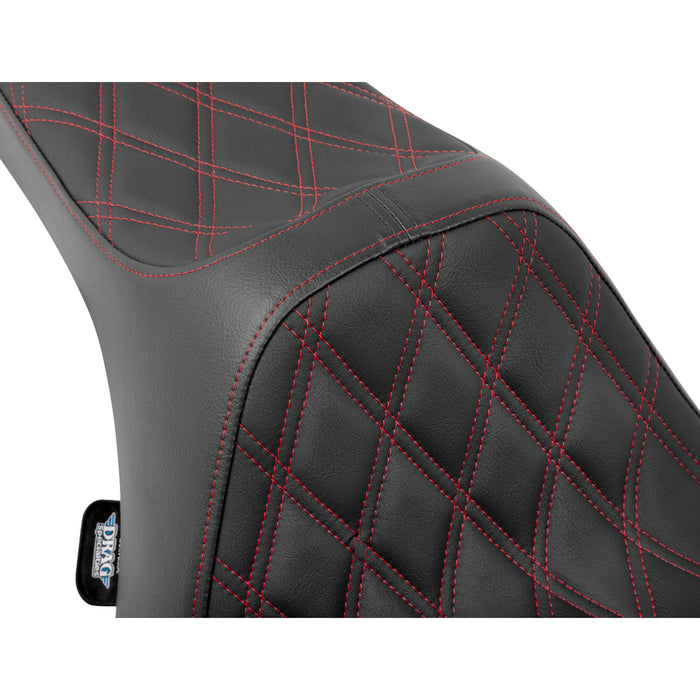 DRAG SPECIALTIES 0801-1920 Predator III Seat - Double Diamond - Red Stitched - FLT/FLH '23-'24