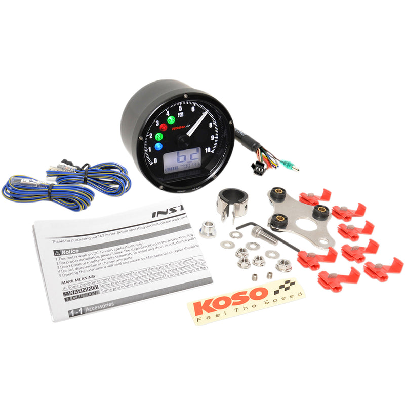 KOSO NORTH AMERICA 2210-0492 BA035K00-HD TNT-01 Electronic Speedometer/Tachometer black face - black housing - 3" diameter x 1.75" d