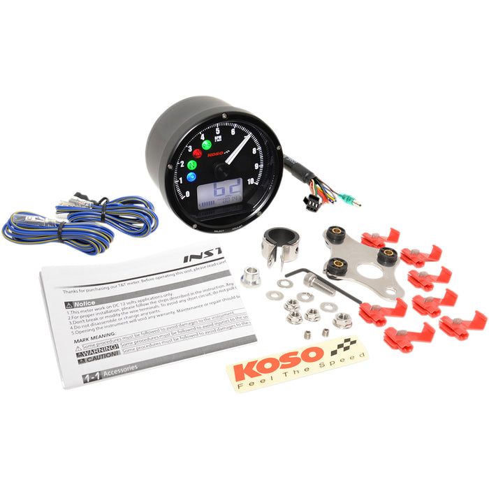 KOSO NORTH AMERICA 2210-0492 BA035K00-HD TNT-01 Electronic Speedometer/Tachometer black face - black housing - 3" diameter x 1.75" d