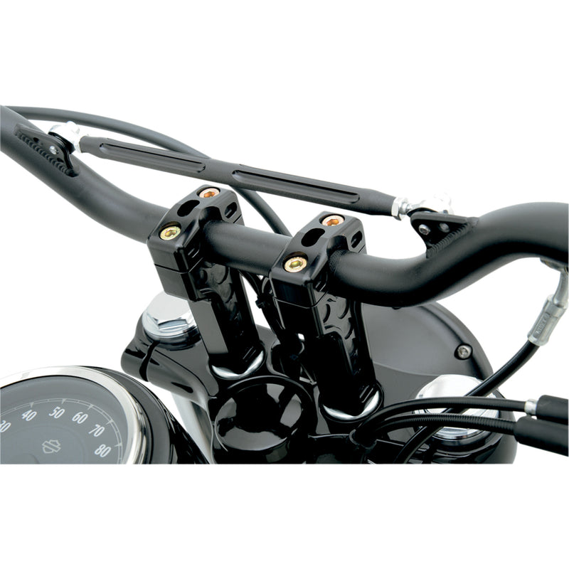 JOKER MACHINE 0602-0379 03-864B Dual Handlebar Riser Clamp Assembly - Risers - Dual - 4" - Harley Davidson - Black