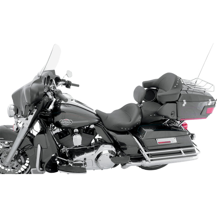 MUSTANG 0801-0566 79579 Super Touring 2-Up Seat with Driver Backrest Option - Chrome Studded - Driver's Backrest